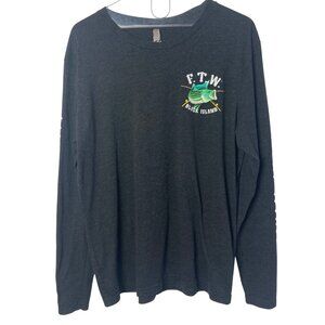 Fish The World Block Island RI Long Sleeve Tee Large  Striped Bass Graphic